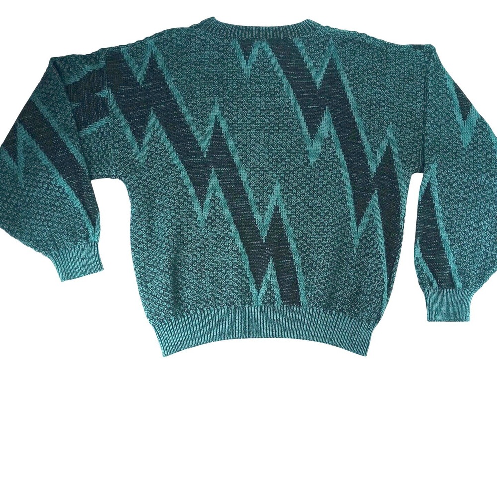 VTG-Saturdays Teal Black Geometric Pattern Knit‎ Sweater Pullover Size M
